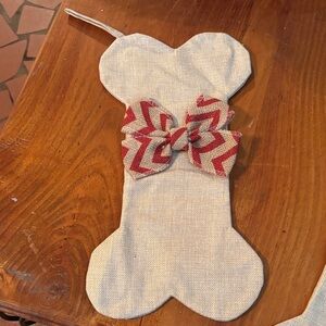Dog Bone Shaped Stocking with Red Chevron Bow